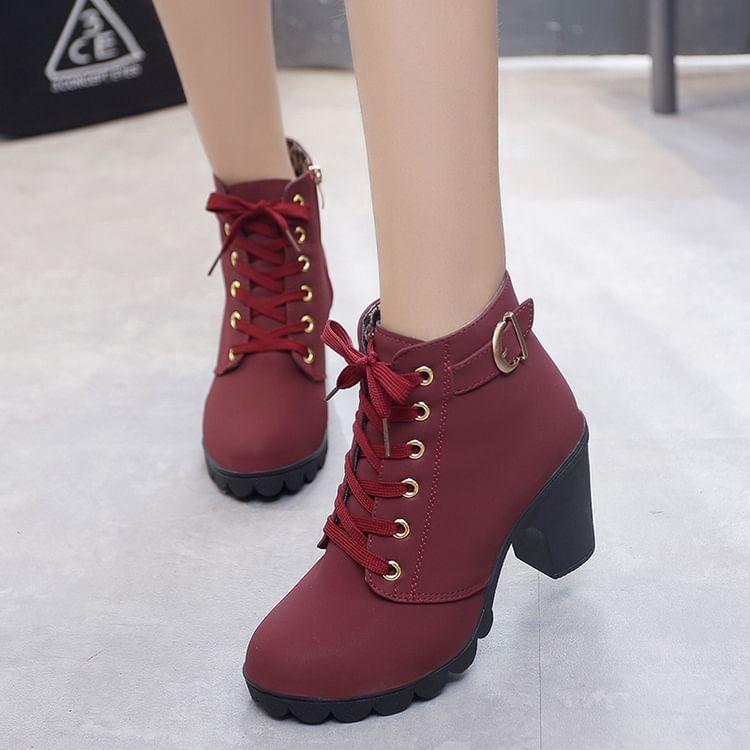 Lace-Up Chunky-Heel Ankle Boots Product Image