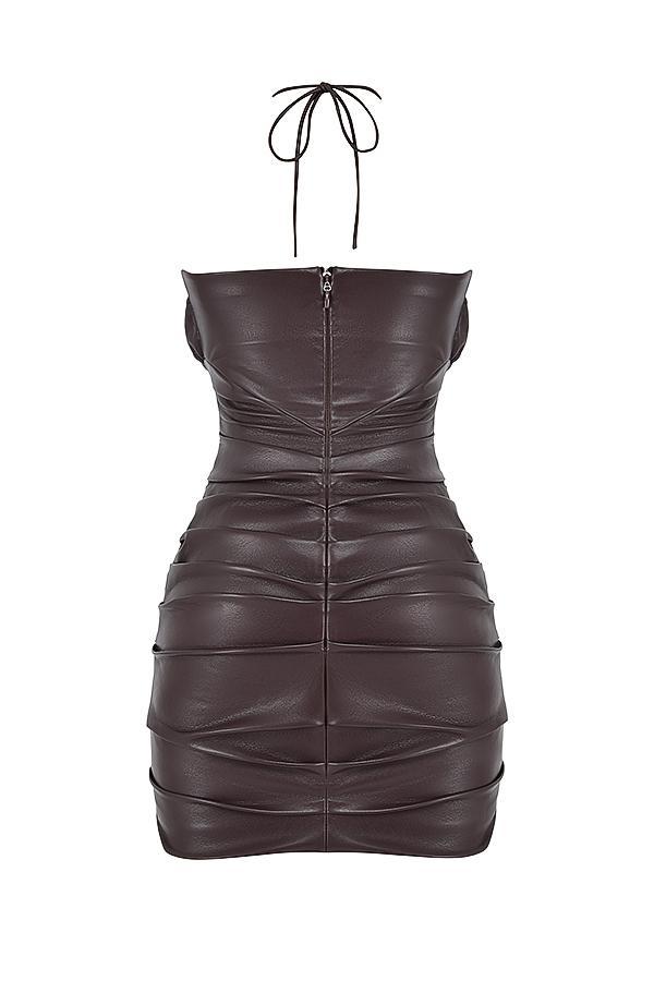 Olivia Bitter Chocolate Vegan Leather Mini Dress Product Image