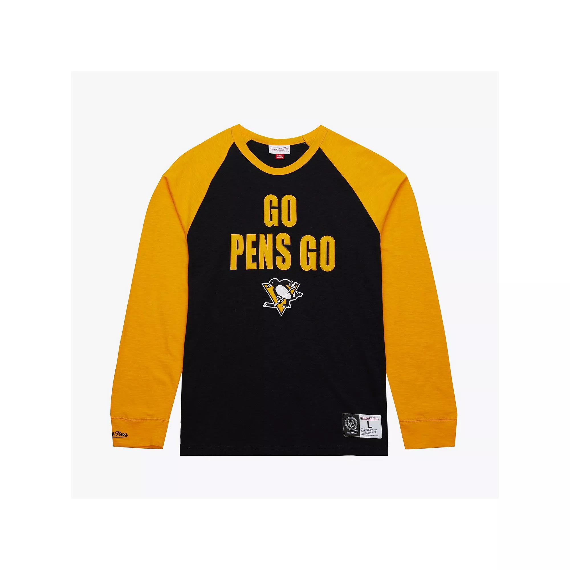 Men's Mitchell & Ness  Black/Gold Pittsburgh Penguins Legendary Slub Raglan Long Sleeve T-Shirt, Size: Small Product Image