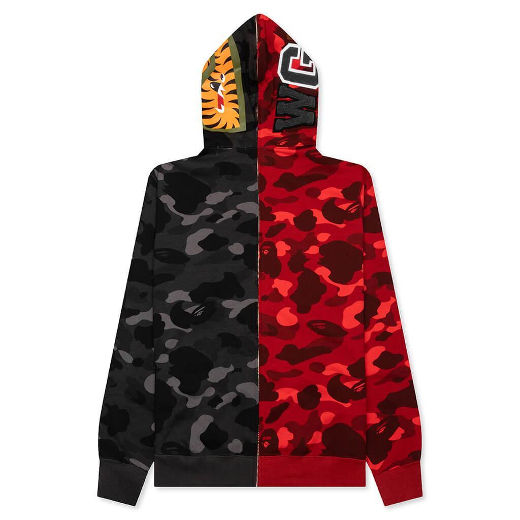 Color Camo Separate Shark Full Zip Hoodie - Red/Black Male Product Image