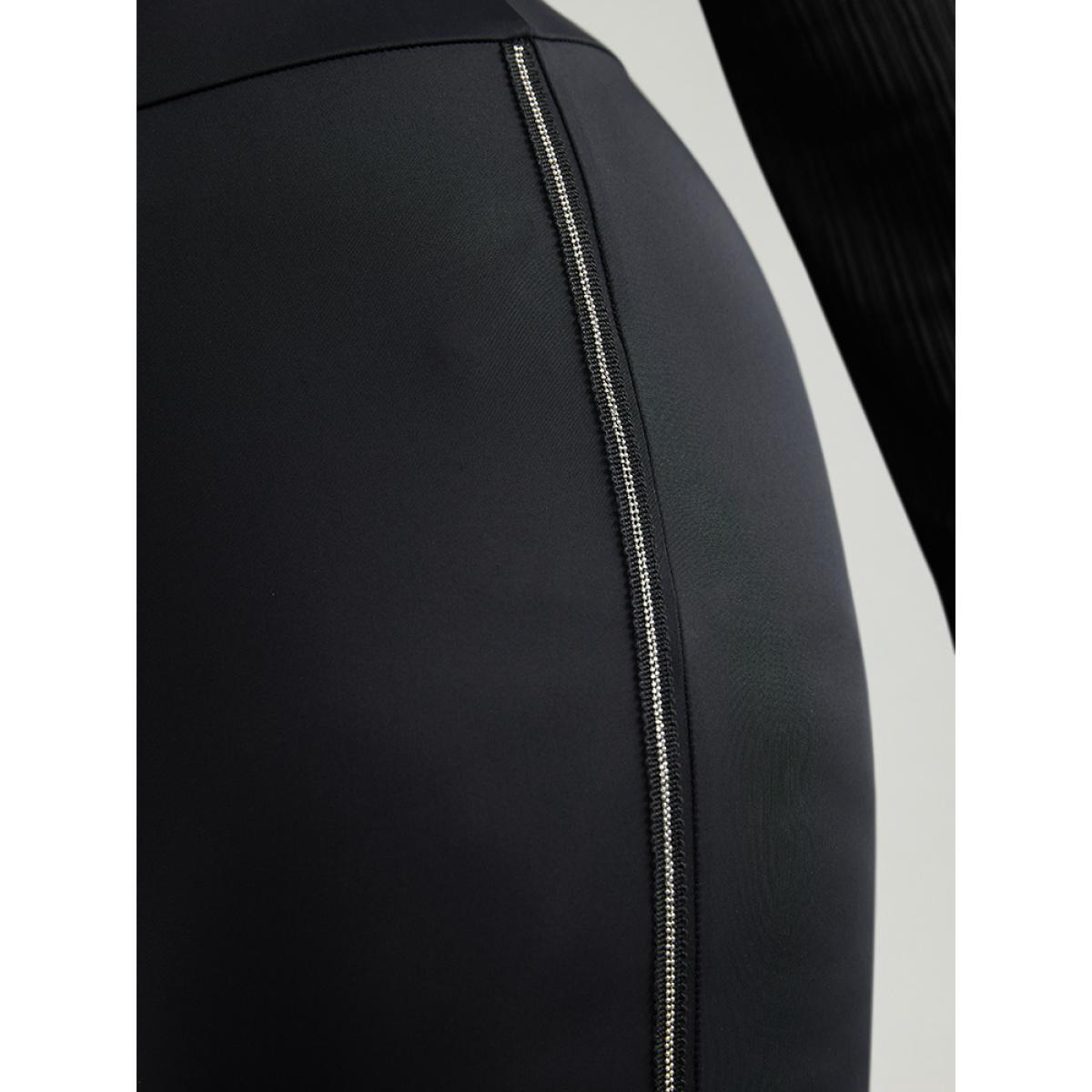Plus Size Metal Chain Trim Mid Rise Leggings Women Black Casual Medium stretch Skinny Mid Rise Festival-Christmas Leggings BloomChic 12/L Product Image