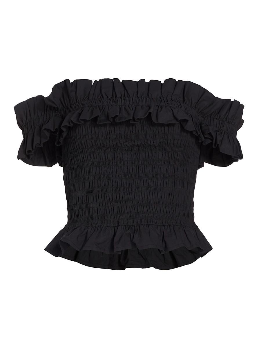 Womens Smocked Off-The-Shoulder Crop Top Product Image