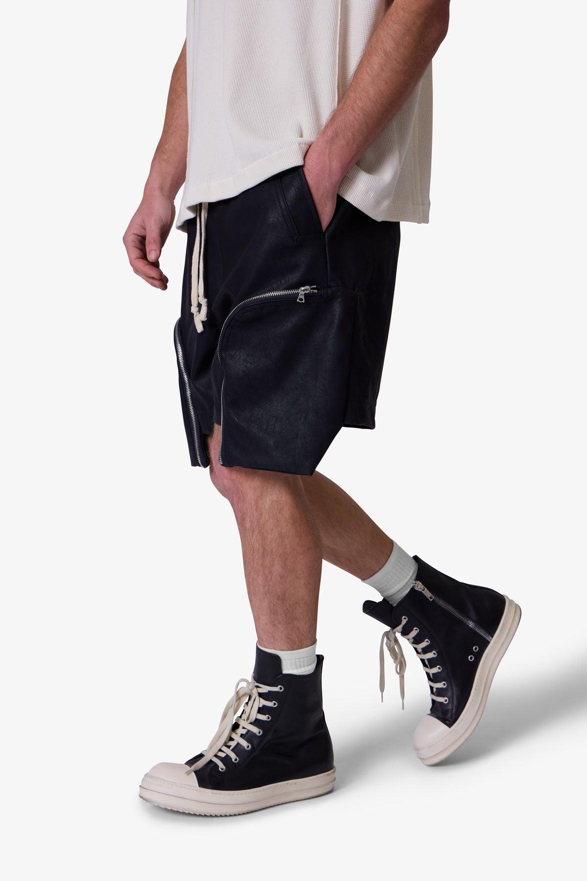Leather Pocket Geo Shorts - Black Product Image
