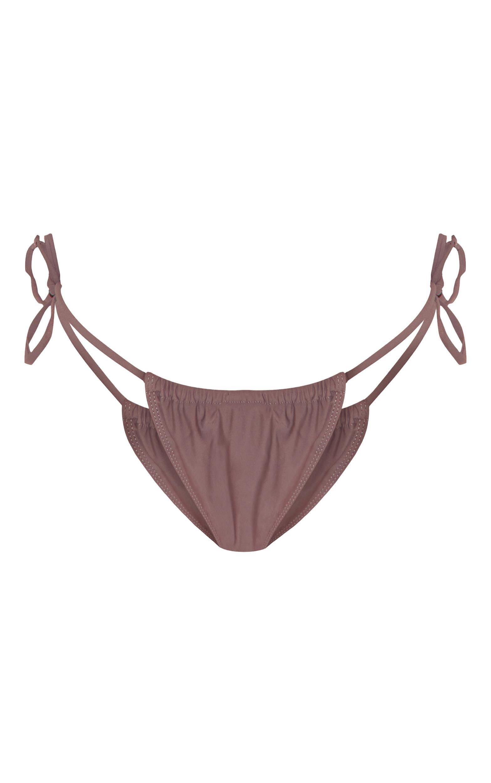  Brown Ruched Detail Tie Side Bikini Bottoms Product Image