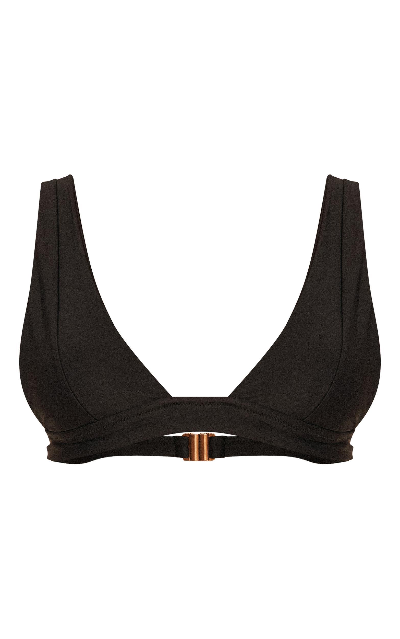 Black Plunge Triangle Seam Detail Bikini Top Product Image