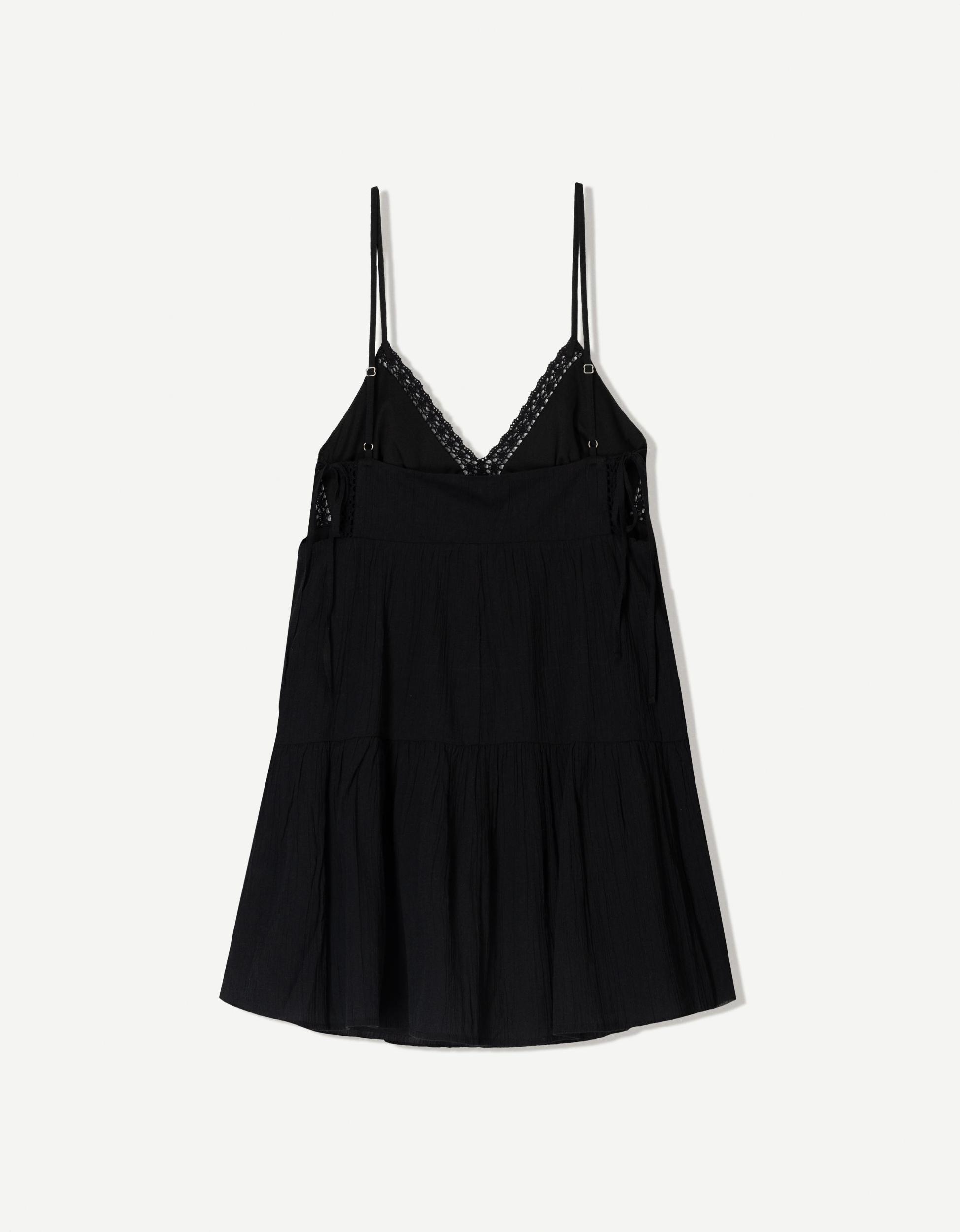 Textured mini dress with lace trim Product Image
