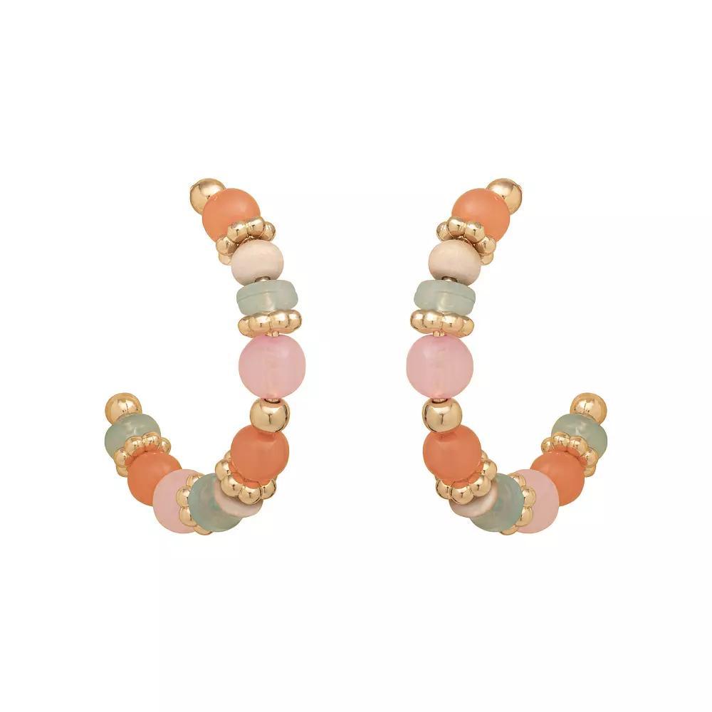 Emberly Gold Tone Wood & Bead Detailed Hoop Earrings, Women's, Multi Product Image