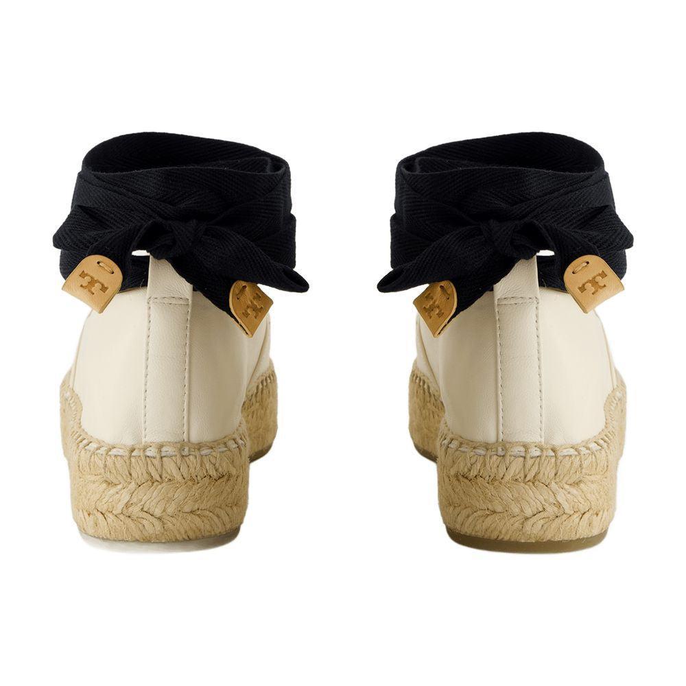 TORY BURCH White Espadrilles With Metallic Logo On The Front And Ankle Strap In Leather Woman Product Image