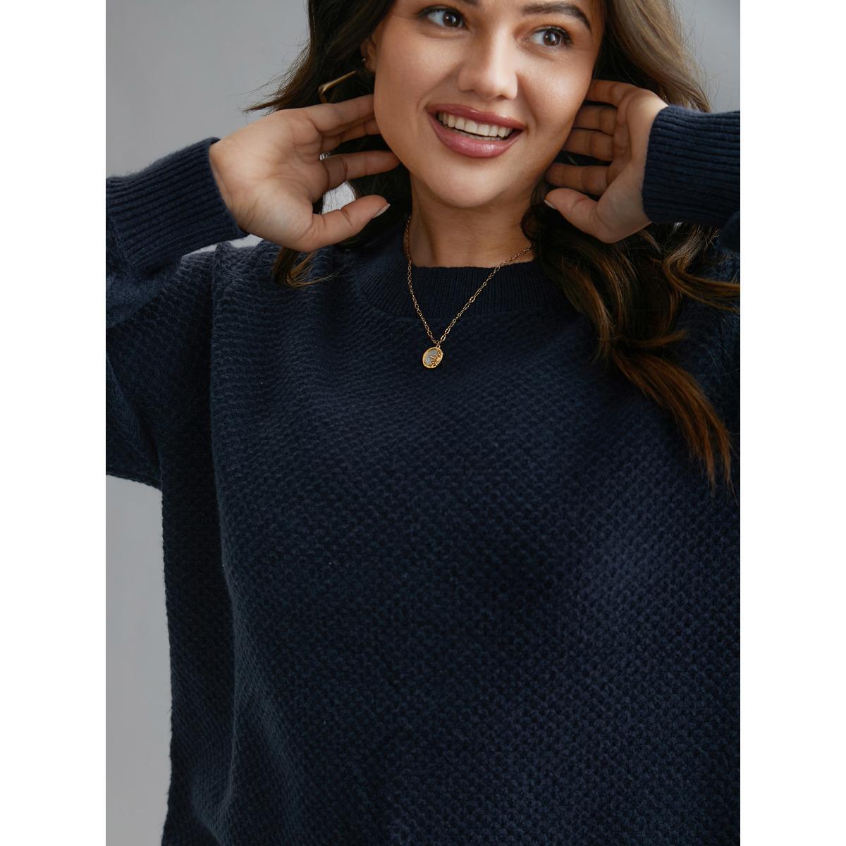 Plus Size Supersoft Essentials Textured Back Slit Pullover Indigo Women Casual Loose Long Sleeve Round Neck Everyday Pullovers BloomChic 18-20/2X Product Image