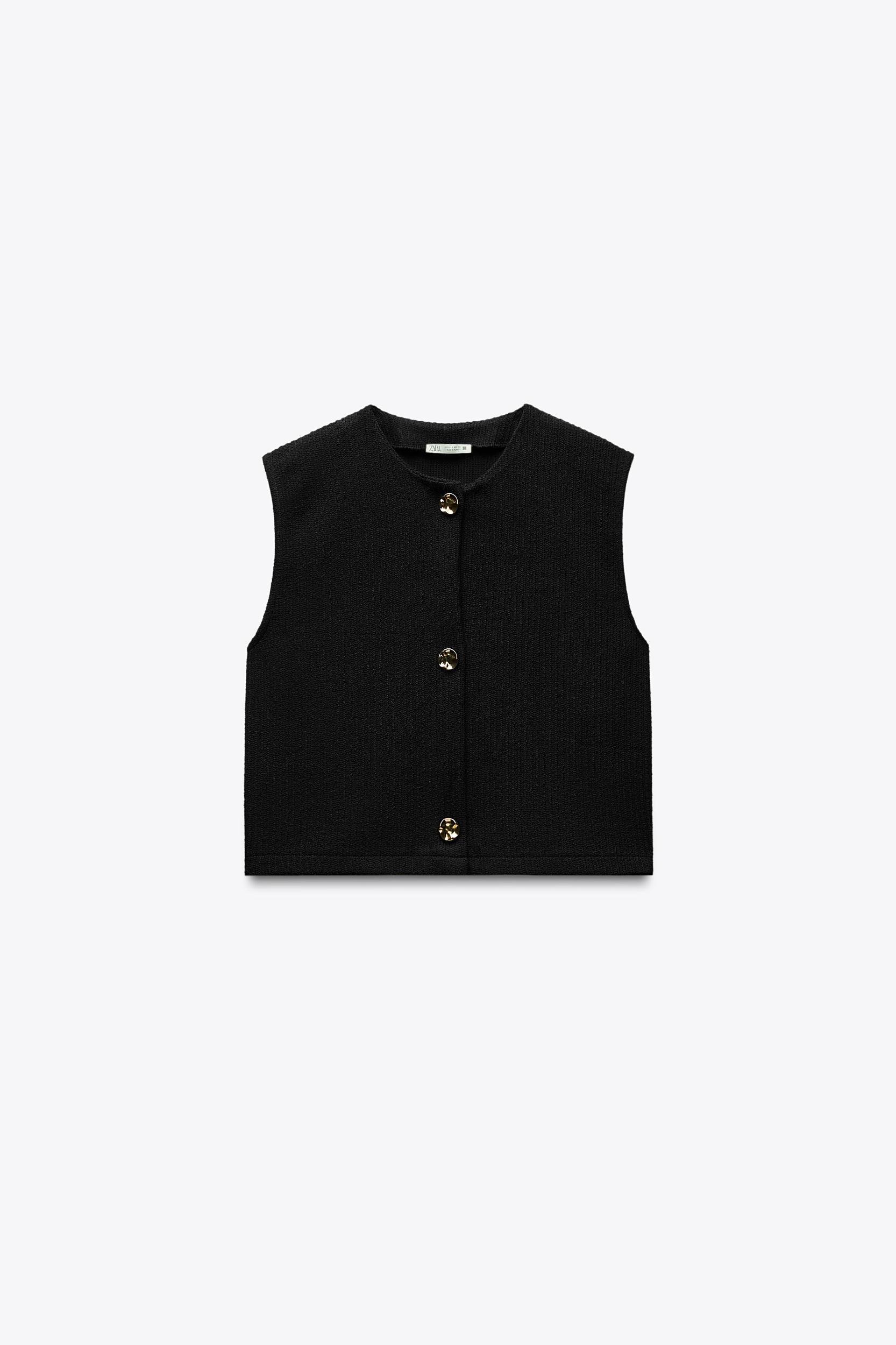 TEXTURED WEAVE VEST TOP WITH BUTTONS Product Image