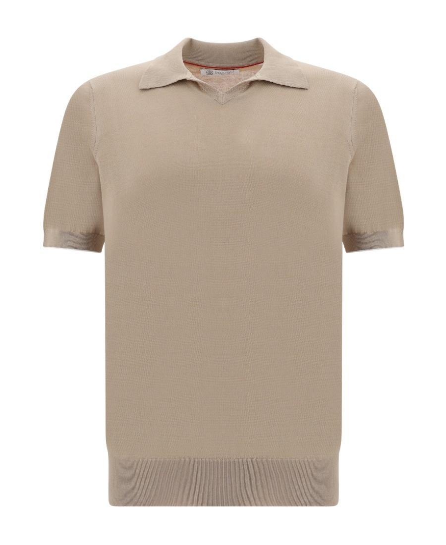 BRUNELLO CUCINELLI Contrasting-trim Cotton Polo Shirt In Nude Product Image
