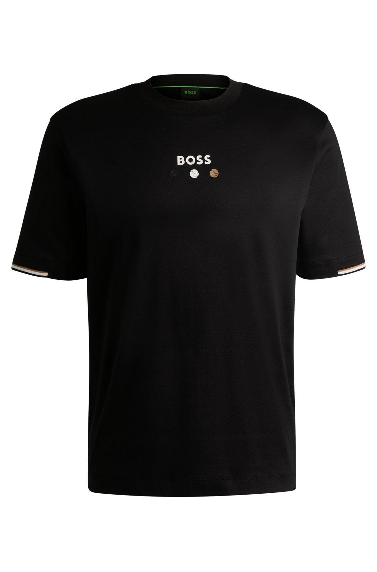 BOSS - Pima-cotton T-shirt with tennis ball graphics - Black Product Image
