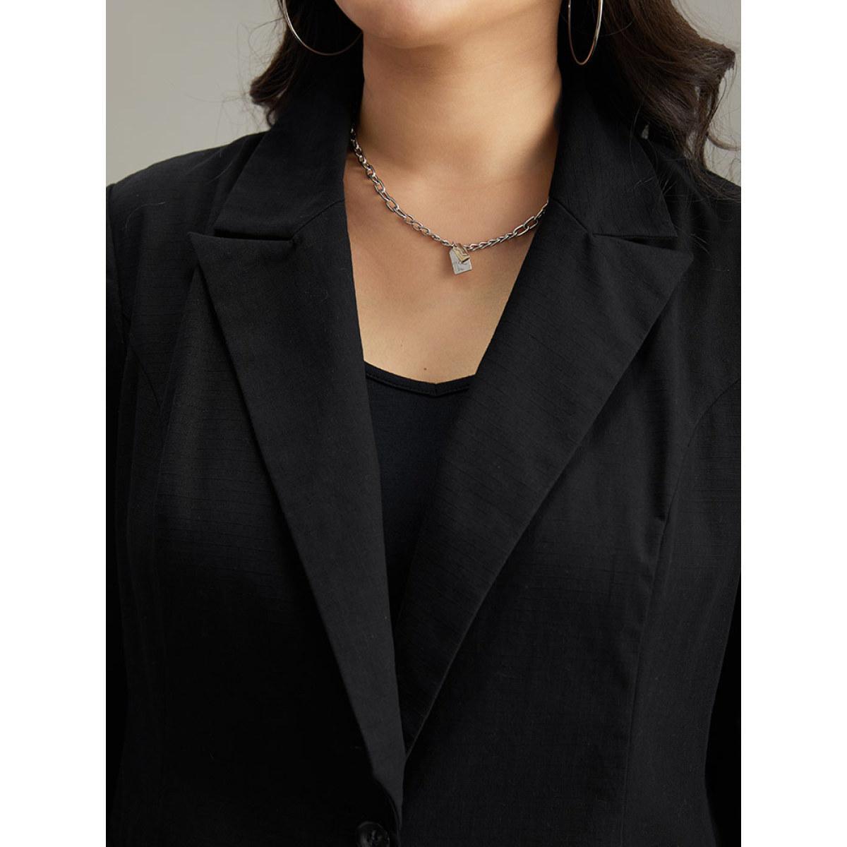 Plus Size Plain Gathered Suit Collar Button Fly Blazer Black Women Dailywear Plain Plain Sleeve Long Sleeve Suit Collar 12/L Casual Blazers BloomChic Product Image