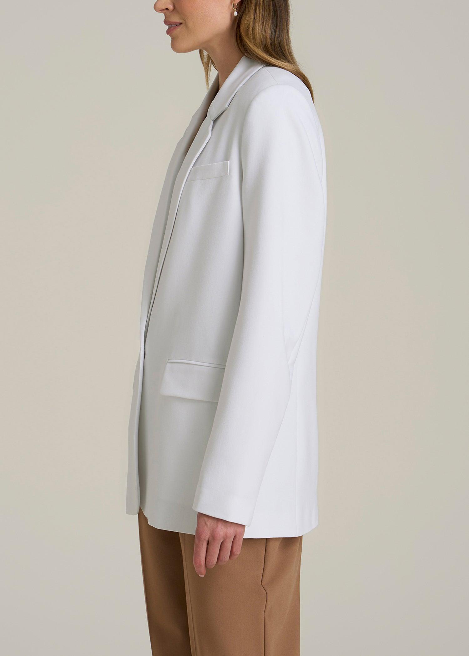 Boyfriend Fit Single-Button Blazer for Tall Women in Optic White Product Image