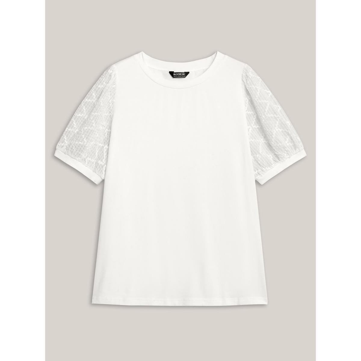Plus Size Textured Bubble Lantern Sleeve T-Shirt Originalwhite Women Elegant Texture Round Neck Everyday T-shirts BloomChic 18-20/2X Product Image