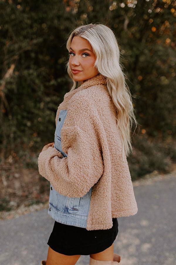 Bonfire Feels Sherpa Denim Jacket in Iced Latte Product Image