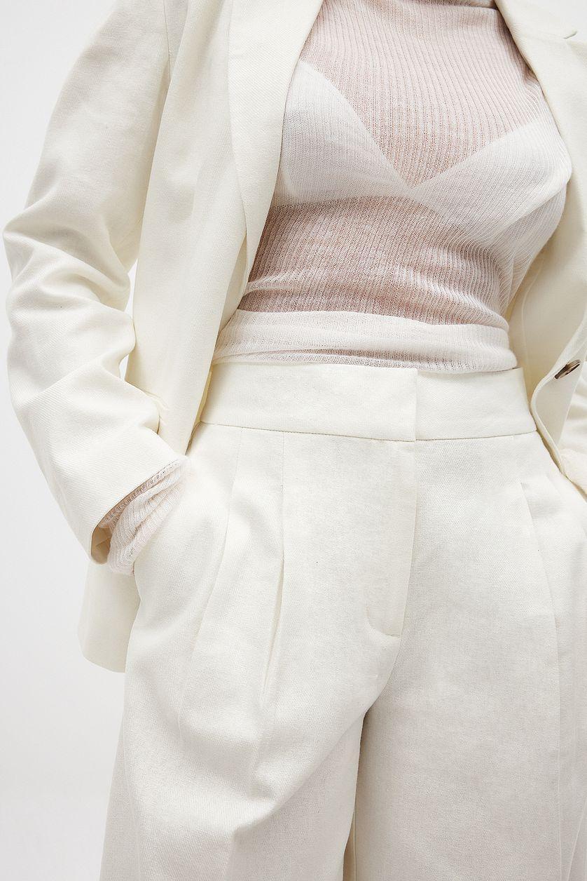Linen Blend Wide Mid Waist Pants Product Image