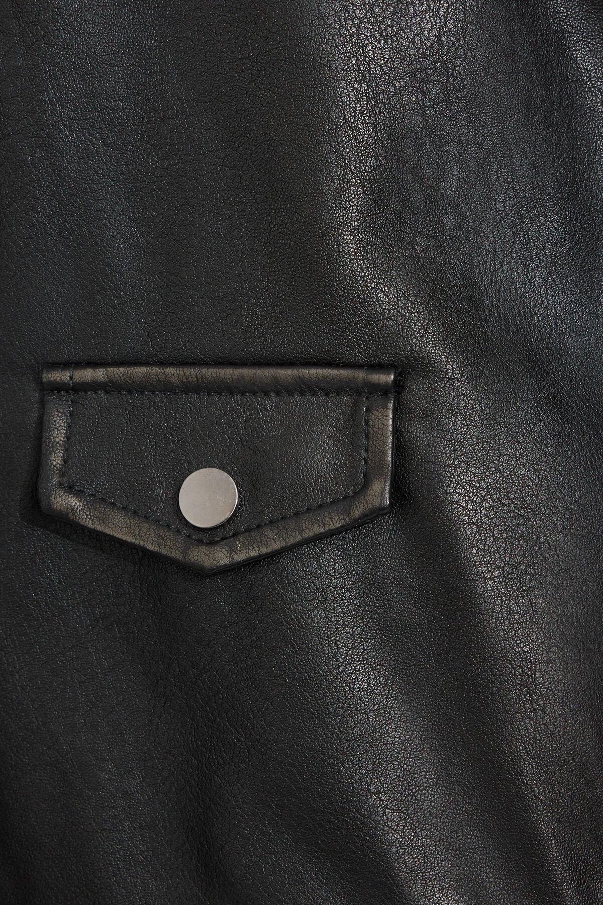 Washed Faux Leather Biker Jacket Product Image