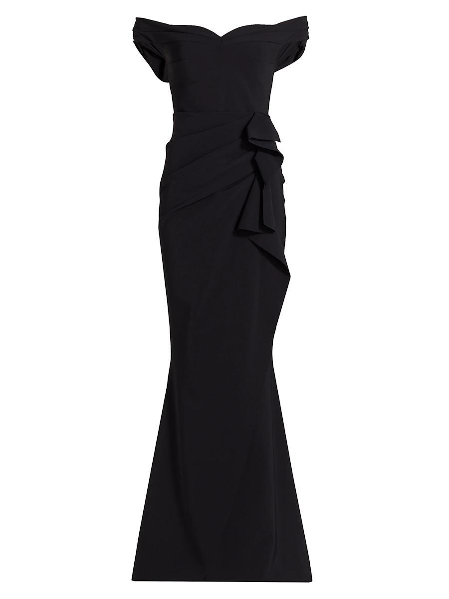 Womens Off-The-Shoulder Sweetheart Ruffled Gown Product Image