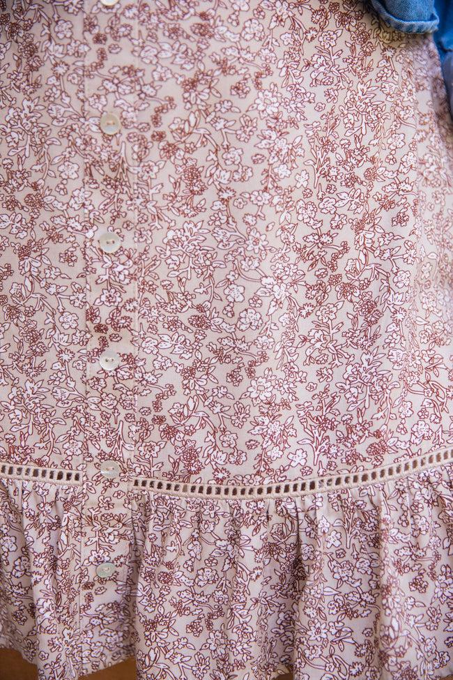 What's The Tea Brown Floral Button Front Detail Skort FINAL SALE Product Image