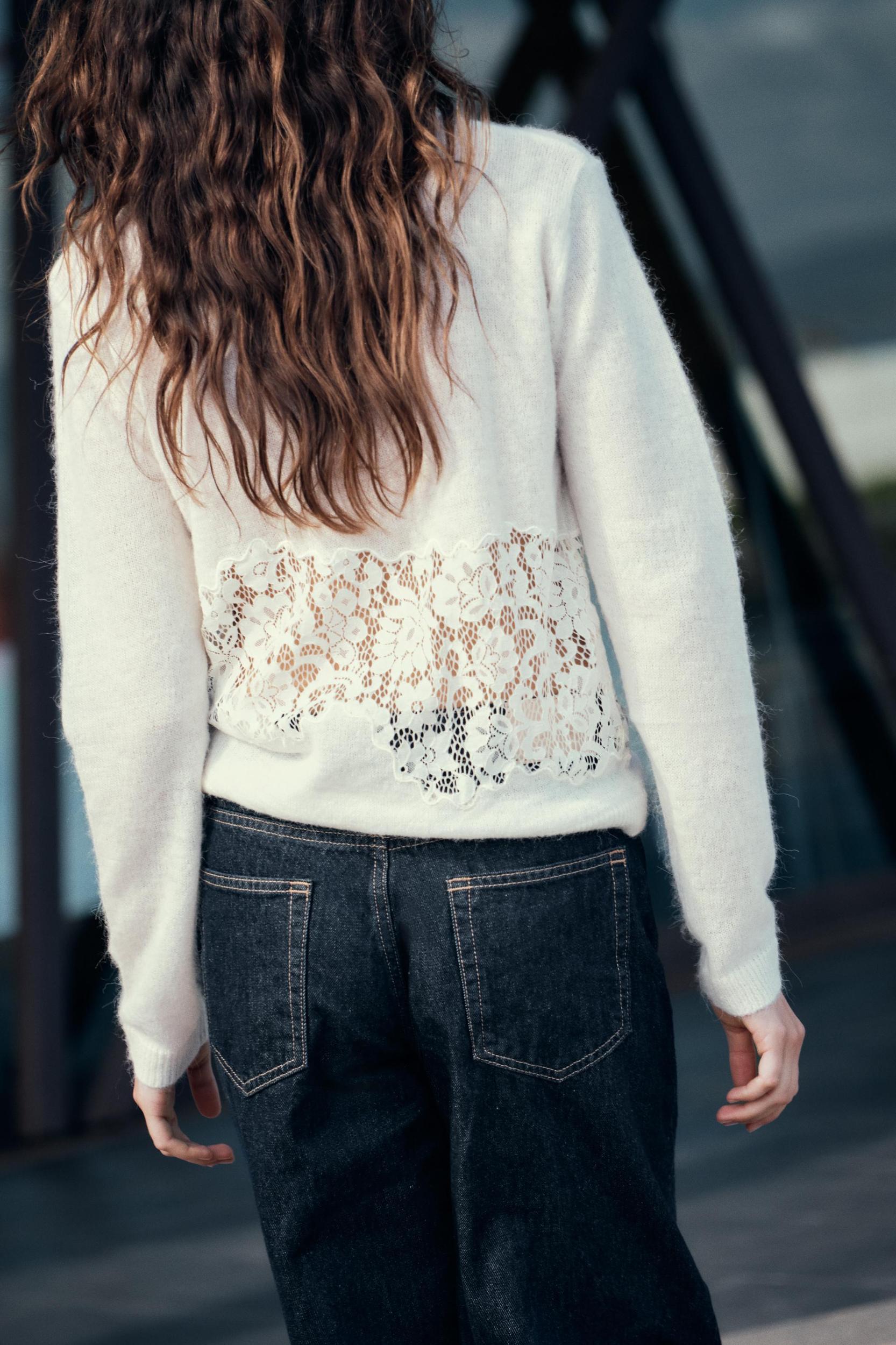 COMBINATION KNIT LACE SWEATER Product Image