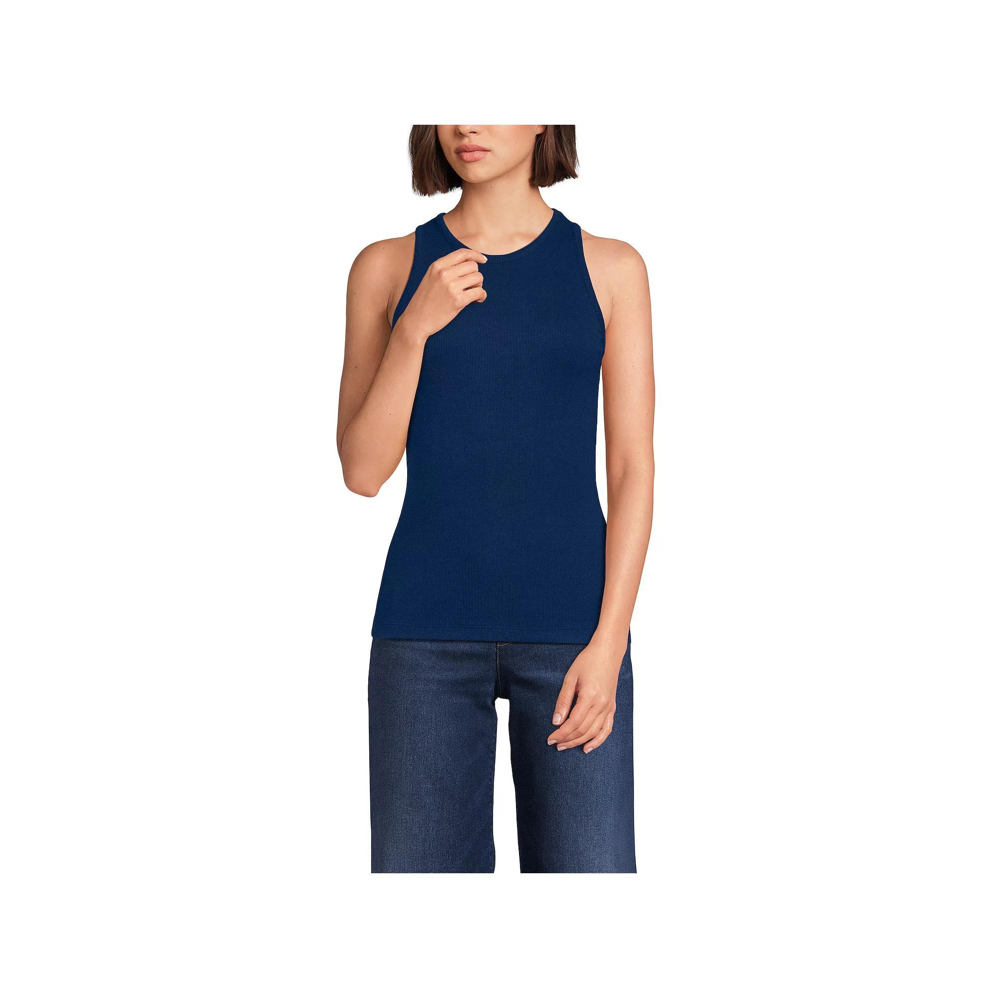 Women's Lands' End Drapey Rib Fitted Tank Top, Size: Medium, Gray Grey Product Image