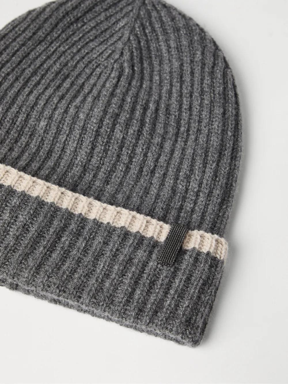 BRUNELLO CUCINELLI Contrast Cashmere Beanie In Grey Product Image
