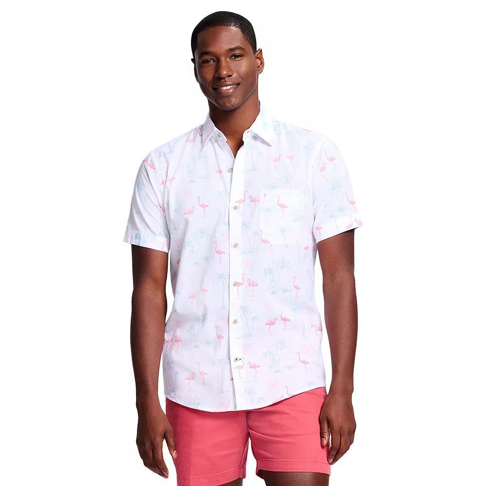 Men's IZOD Saltwater Dockside Chambray Short Sleeve Button-Down Shirt, Size: XL, Blue Palm Product Image