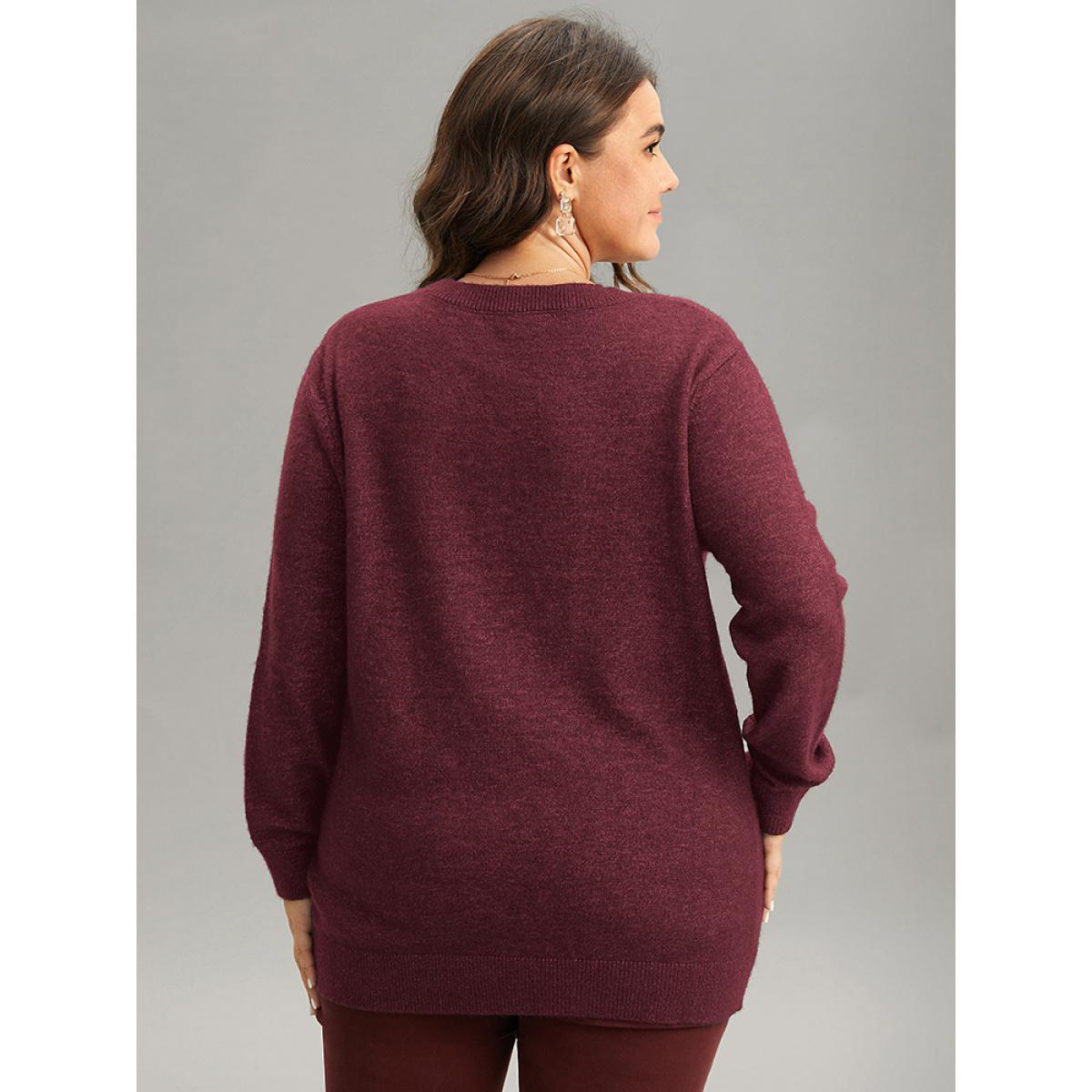 Plus Size Anti-Pilling Sequin Snowflake Round Neck Pullover Burgundy Women Casual Loose Long Sleeve Round Neck Festival-Christmas Pullovers BloomChic 28/5X Product Image
