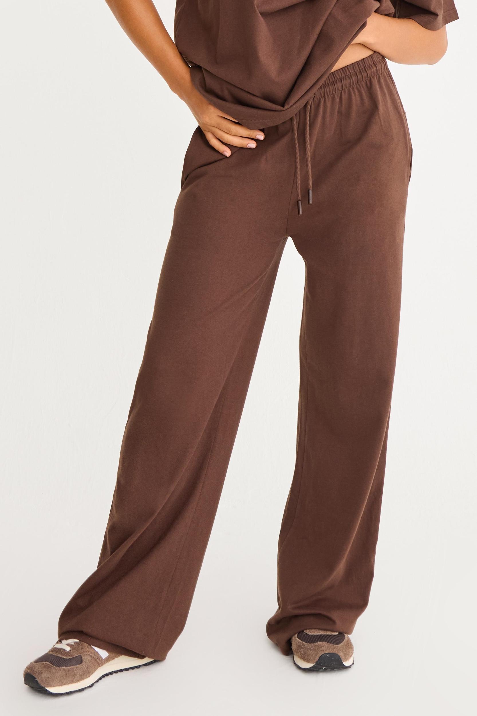 Tall Light Brown Luxe Rib Knit Wide Leg Pants Product Image