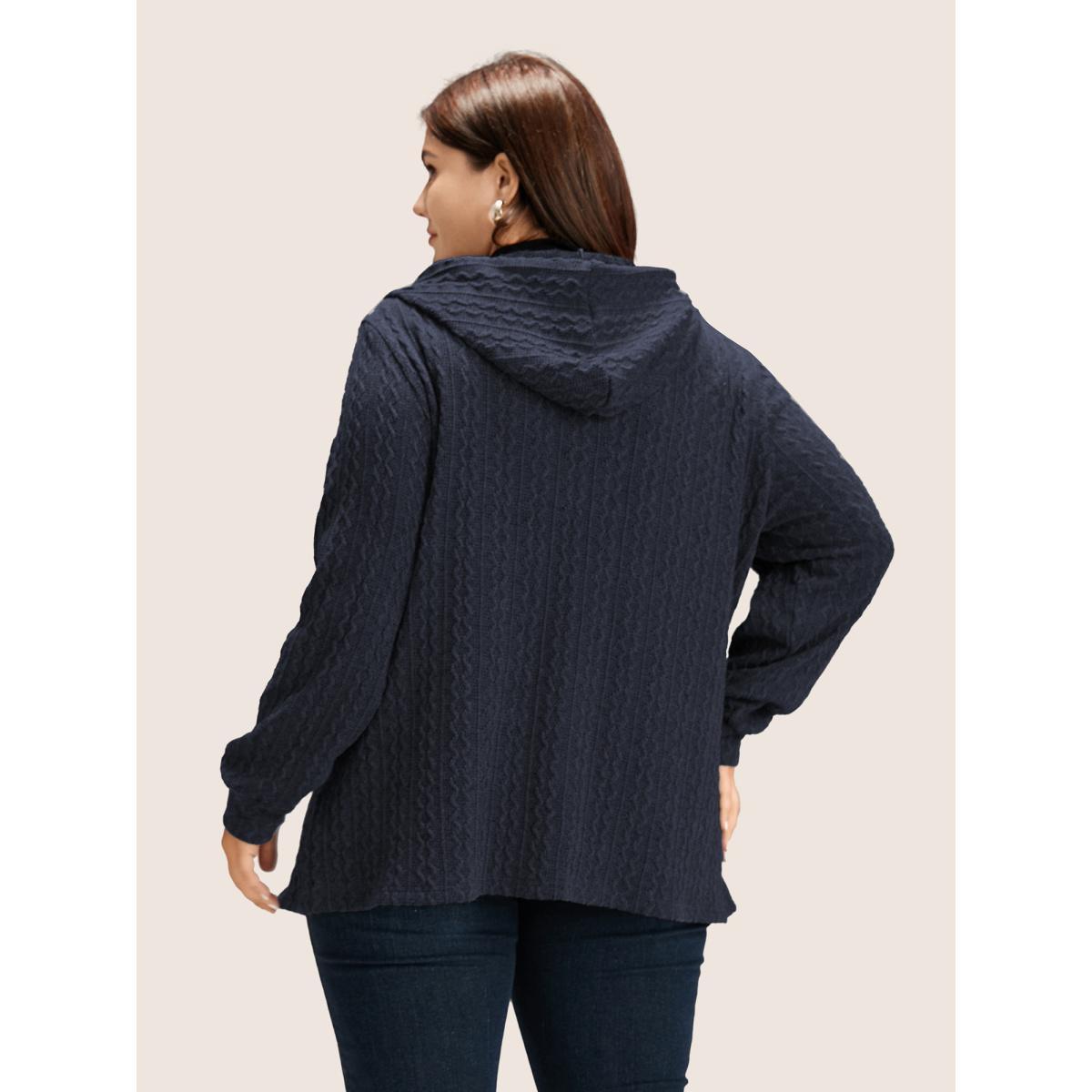 Plus Size Plain Textured Zipper Hooded Sweatshirt Women DarkBlue Casual Non Hooded Everyday Sweatshirts BloomChic 14-16/1X Product Image