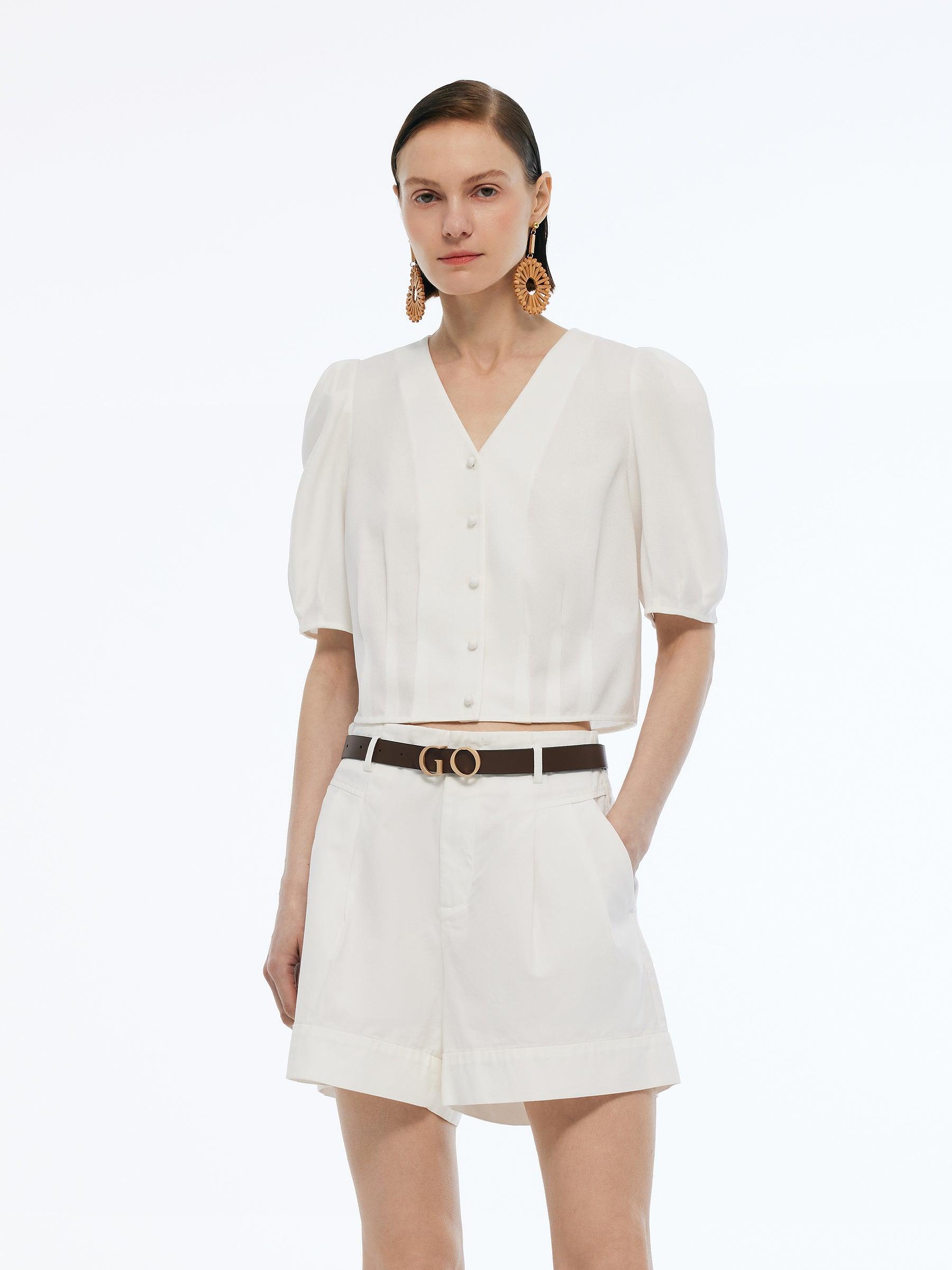 100% Acetate V-Neck Women Shirt Product Image