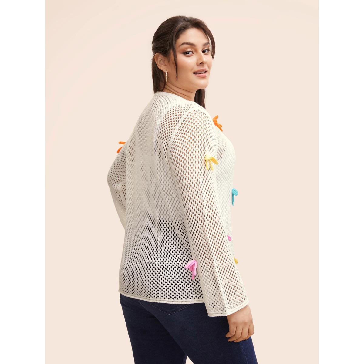 Plus Size Bowknot Tie Knot Bell Sleeve Cardigan Ivory Women Casual Loose Long Sleeve Everyday Cardigans BloomChic 12/L Product Image