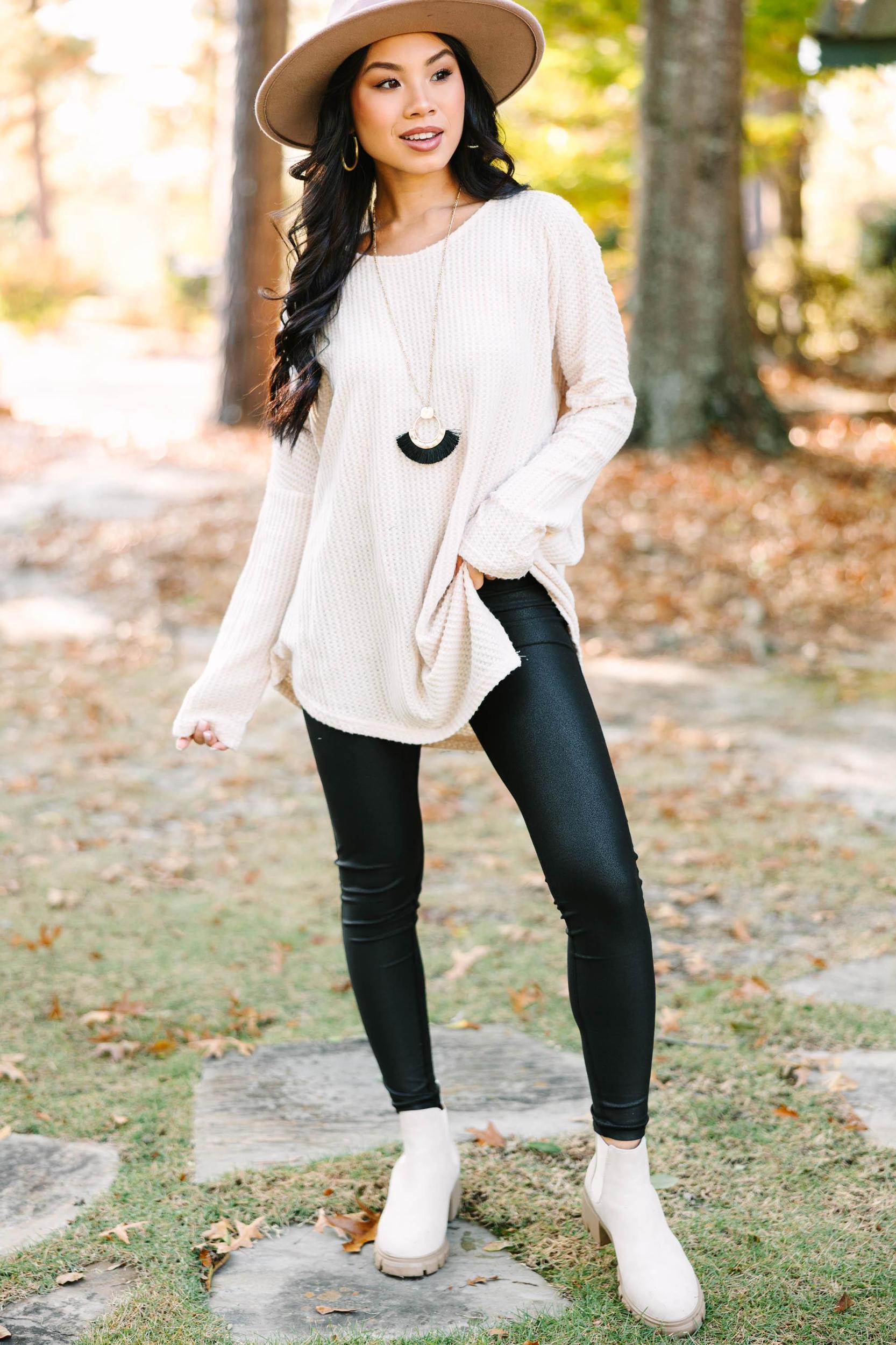 My Type Natural White Waffle Knit Tunic Female Product Image