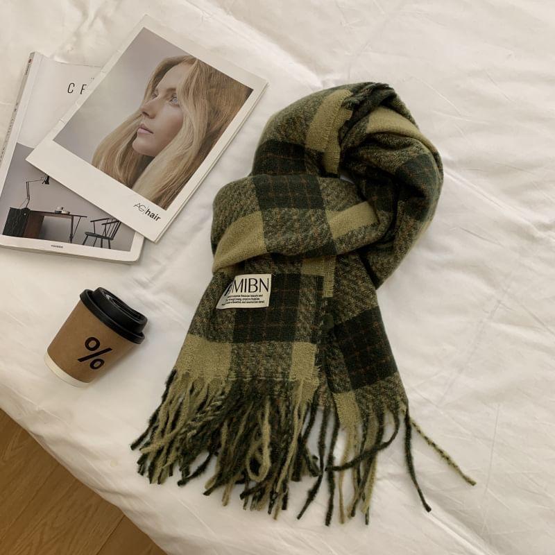 Plaid Applique Fringed Scarf Product Image