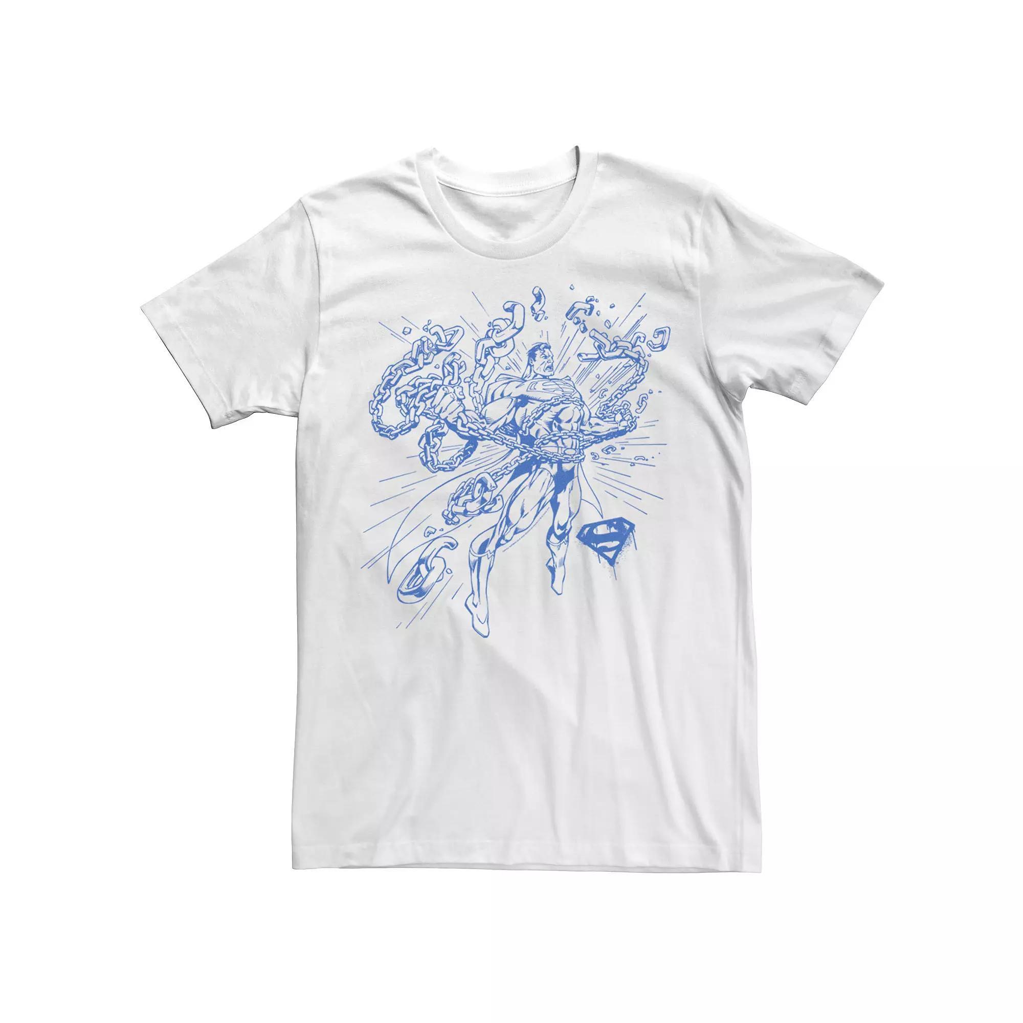 Men's DC Comics Superman Break Chains Outlined Comic Poster Graphic Tee, Size: Medium, White Product Image