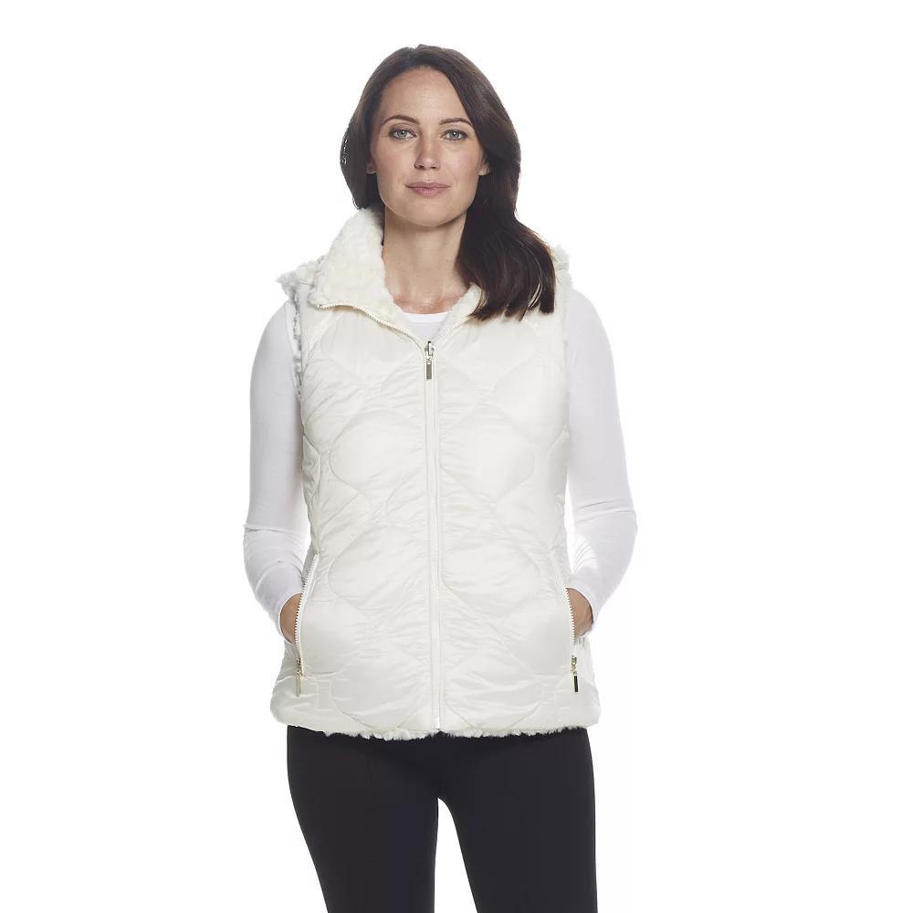 Women's Gallery Hooded Faux-Fur Reversible Vest, Size: Large, White Product Image