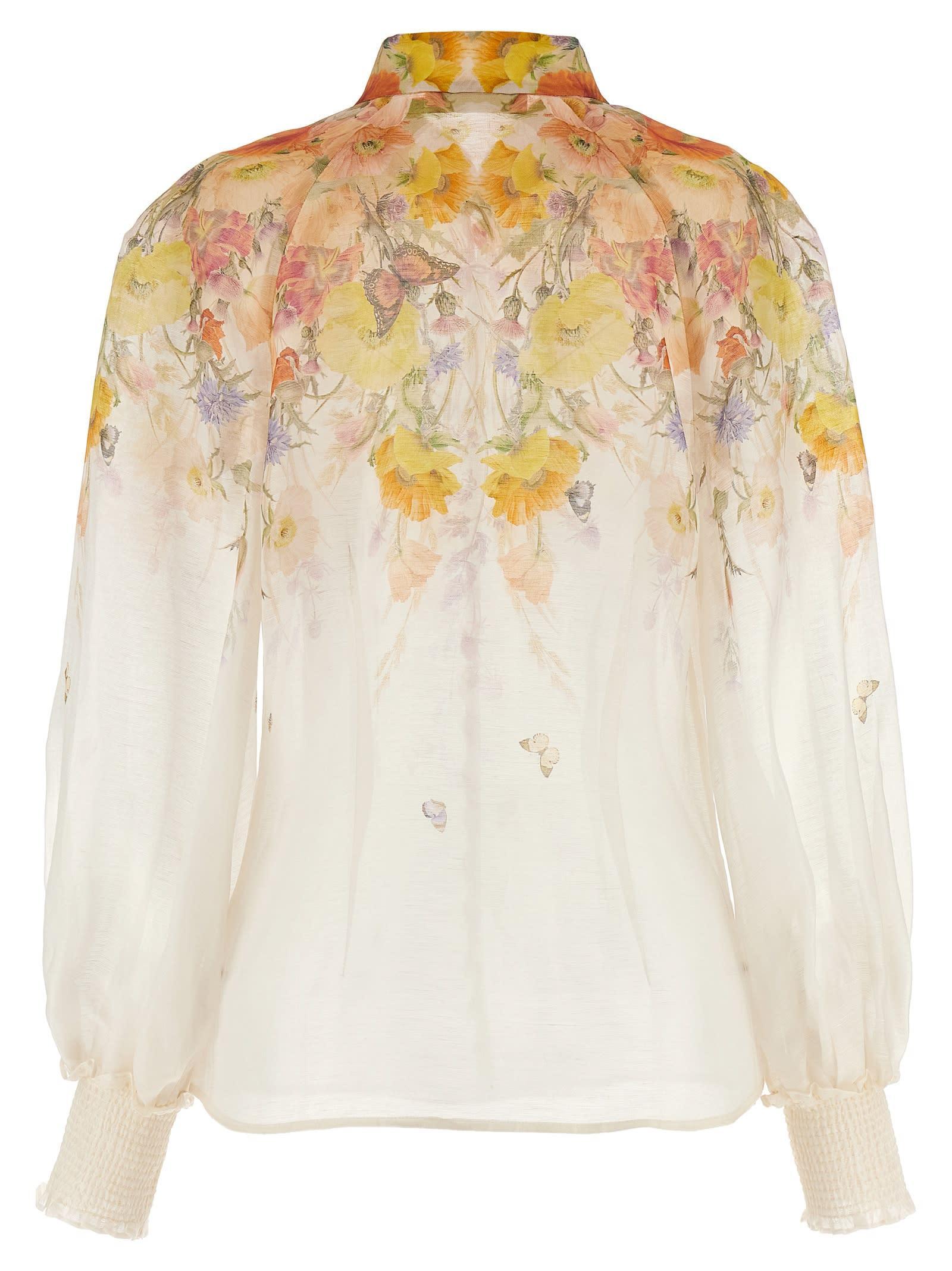 ZIMMERMANN Tranquility Printed Organza Blouse In White Product Image