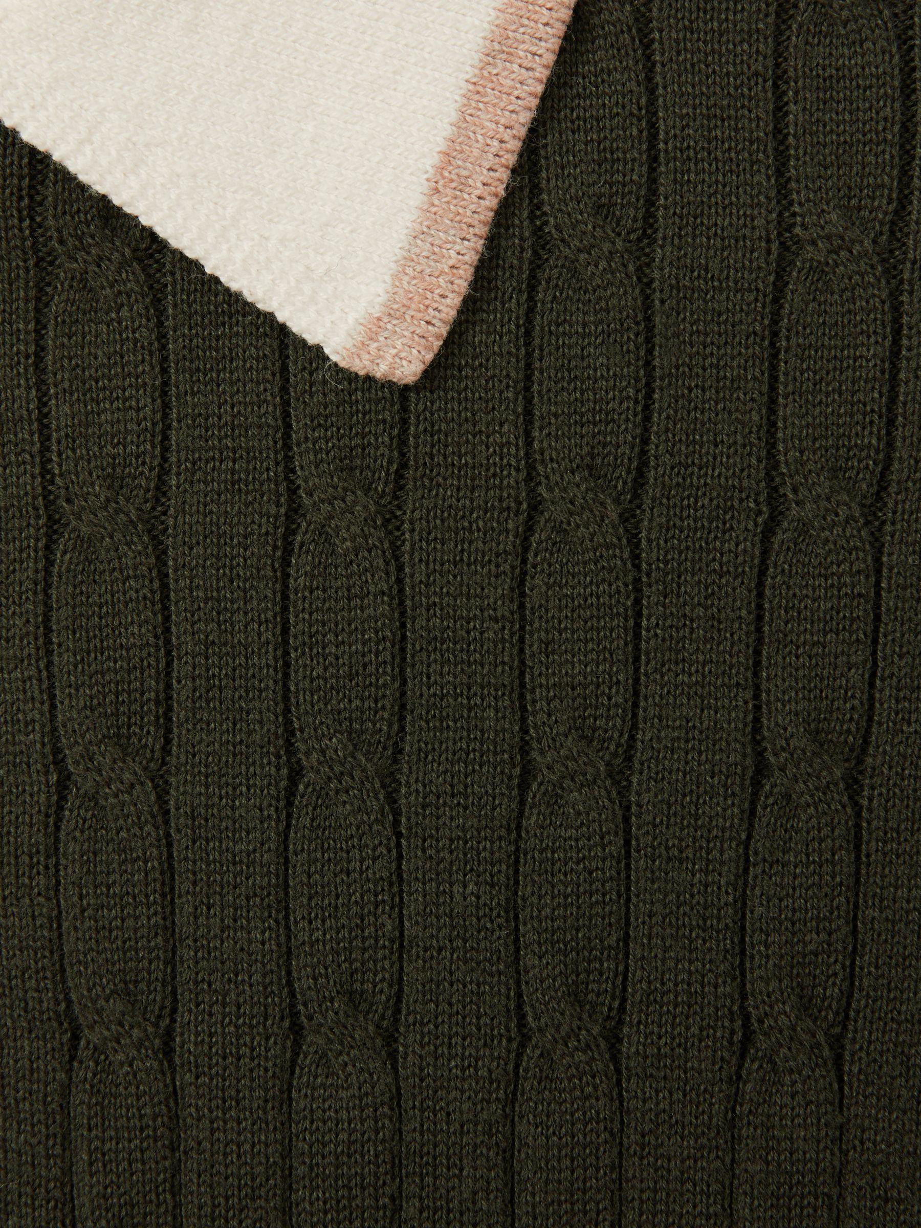 Cotton Blend Cable Knit Half-Zip Polo Shirt in Khaki Green/Off White/Camel Product Image