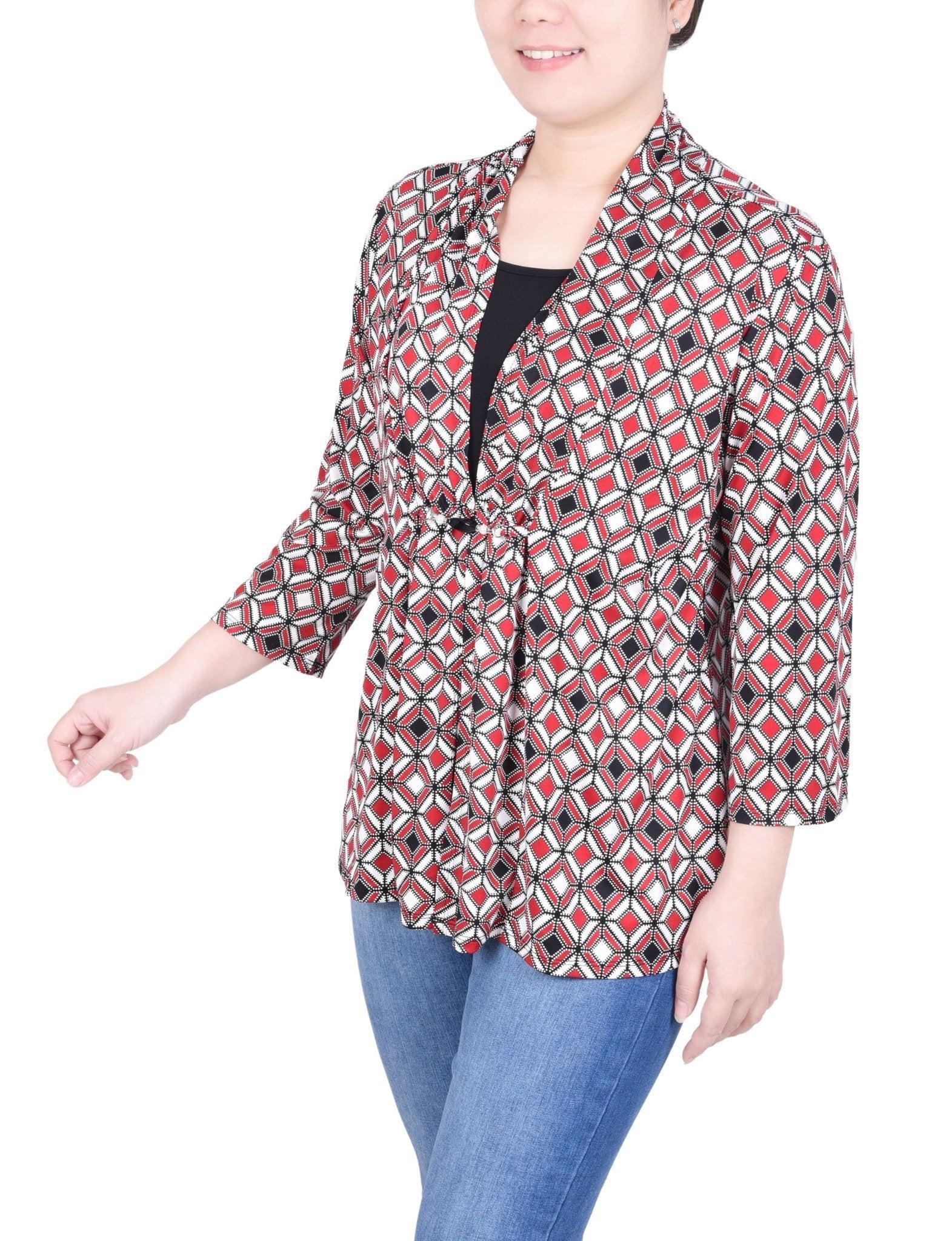 Puff Print 3/4 Sleeve Two-Fer Top - Petite Product Image