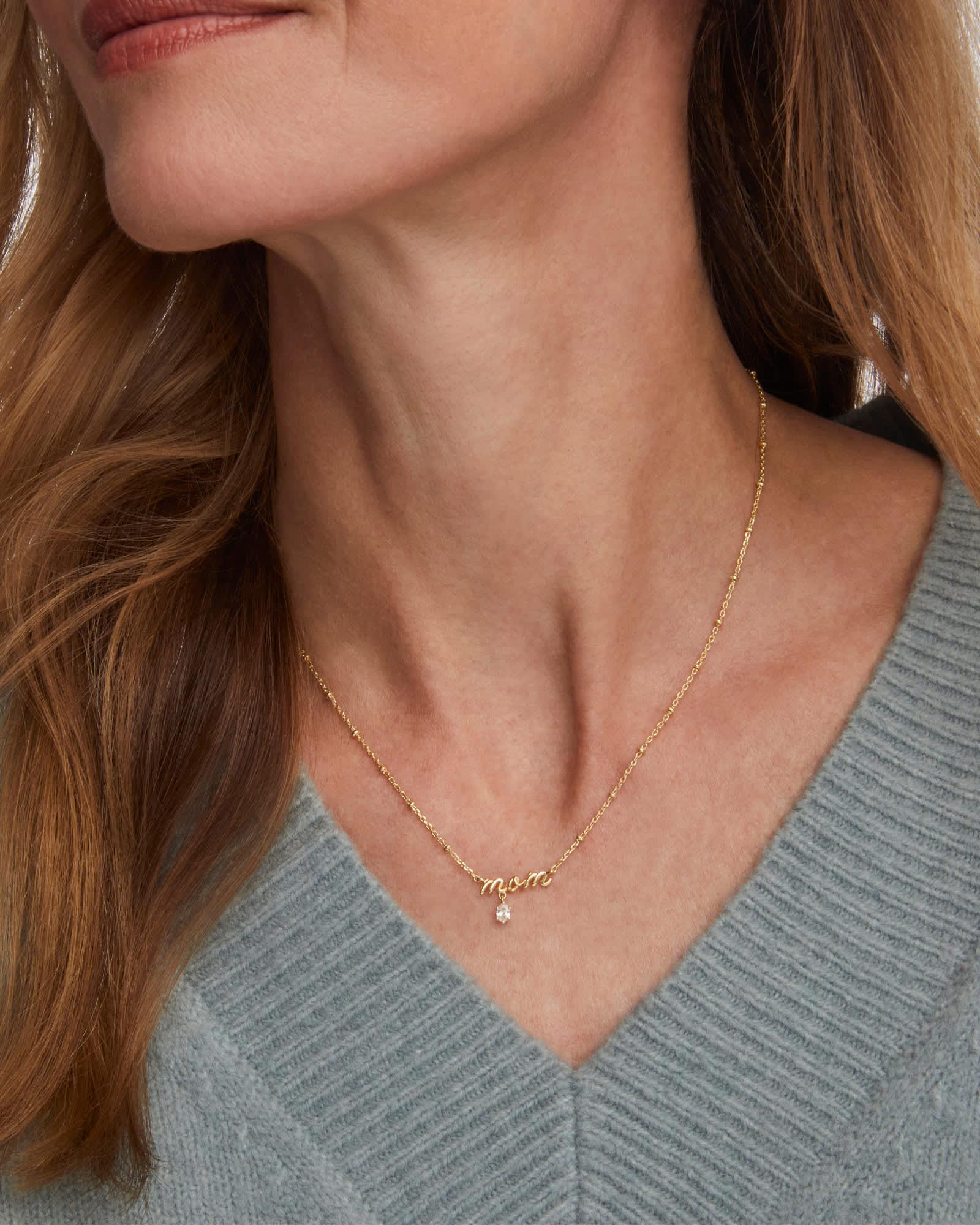 Mom Gold Crystal Short Pendant Necklace Product Image