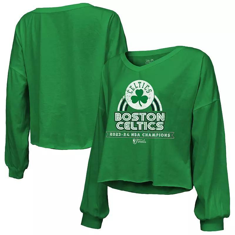 Majestic Threads Womens Kelly Green Boston Celtics 2024 Nba Finals Champions Off-Shoulder Long Sleeve T-Shirt Product Image
