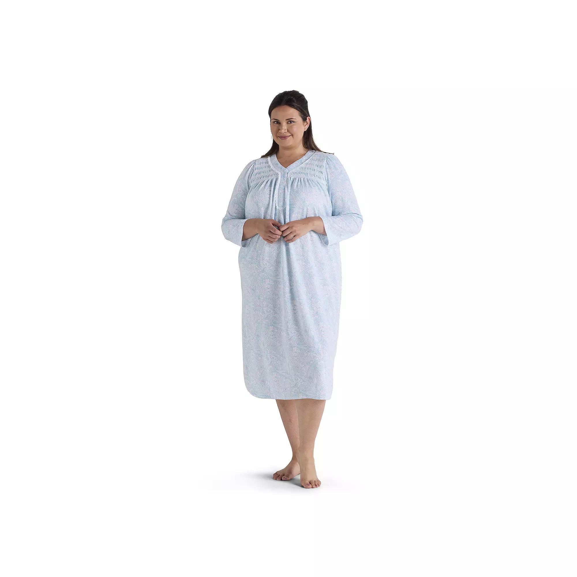 Plus Size Miss Elaine Essentials Honeycomb Long Gown, Womens Blue Paisley Product Image