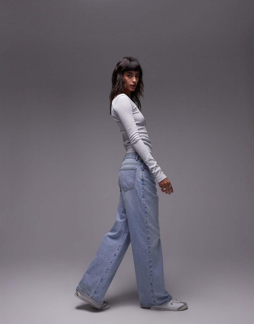 Topshop square neck long sleeve top in gray heather Product Image