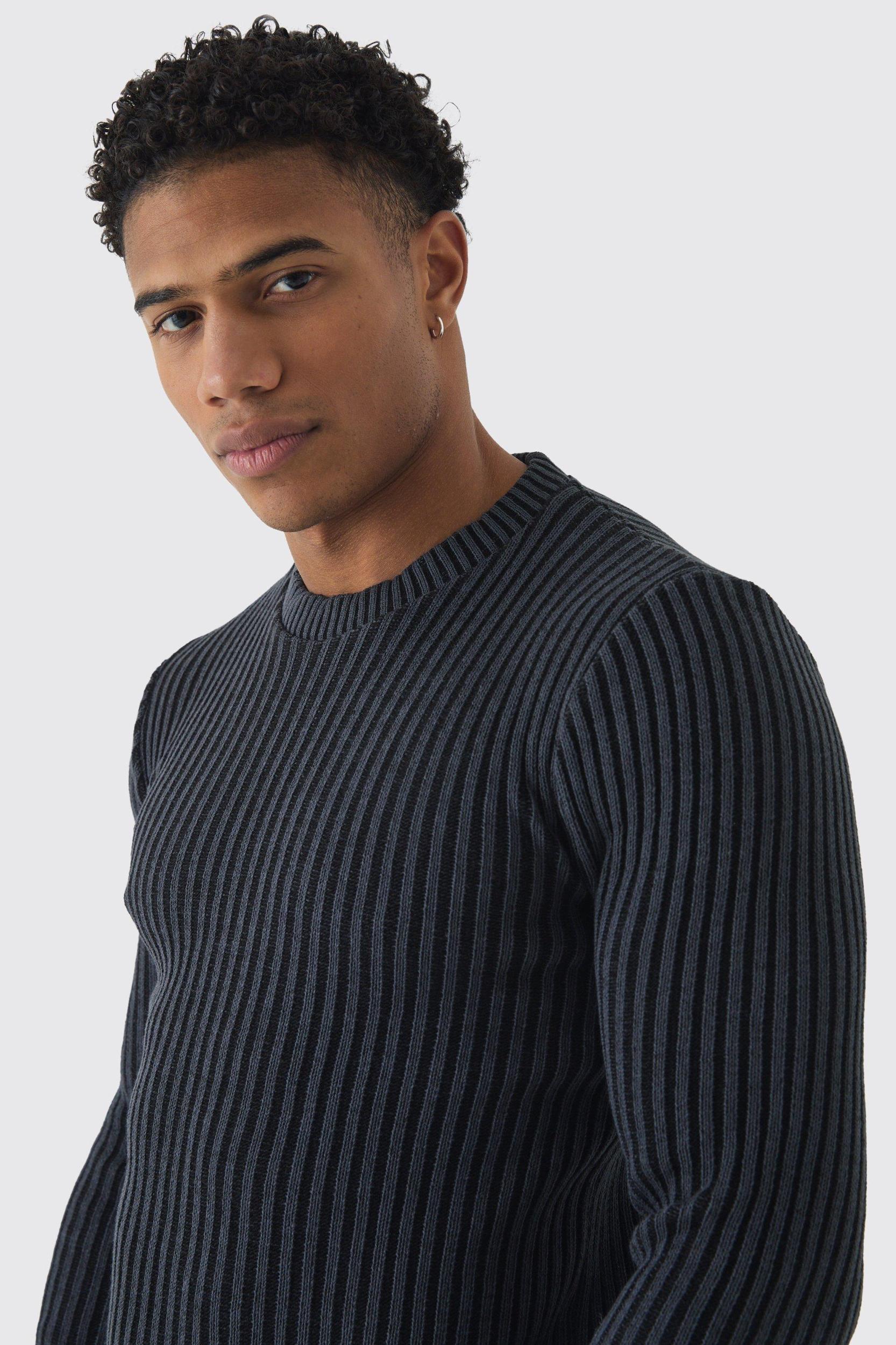 Muscle Fit Ribbed Knit Sweater | boohooMAN USA Product Image