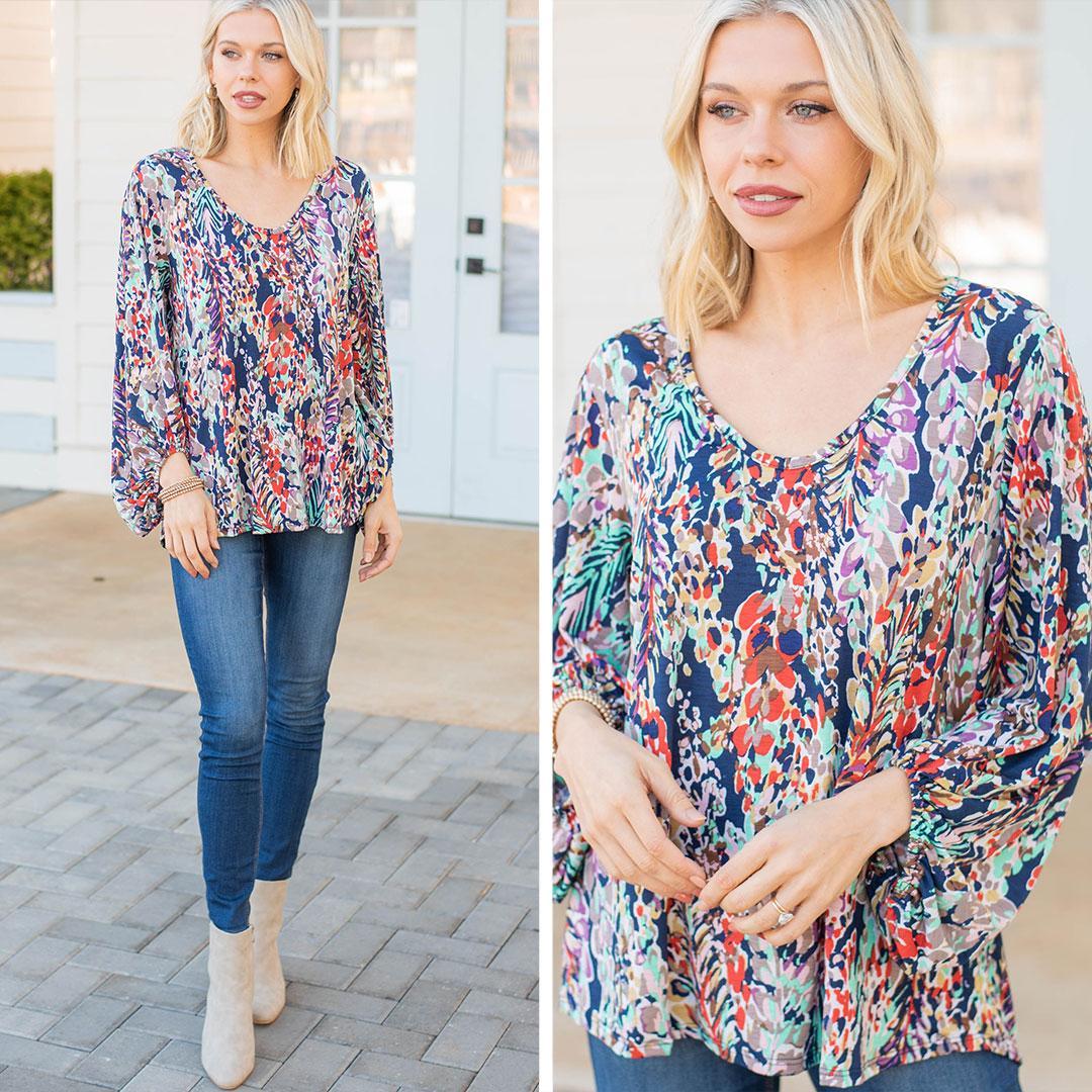 Just You Wait Navy & Orange Floral Blouse Female Product Image
