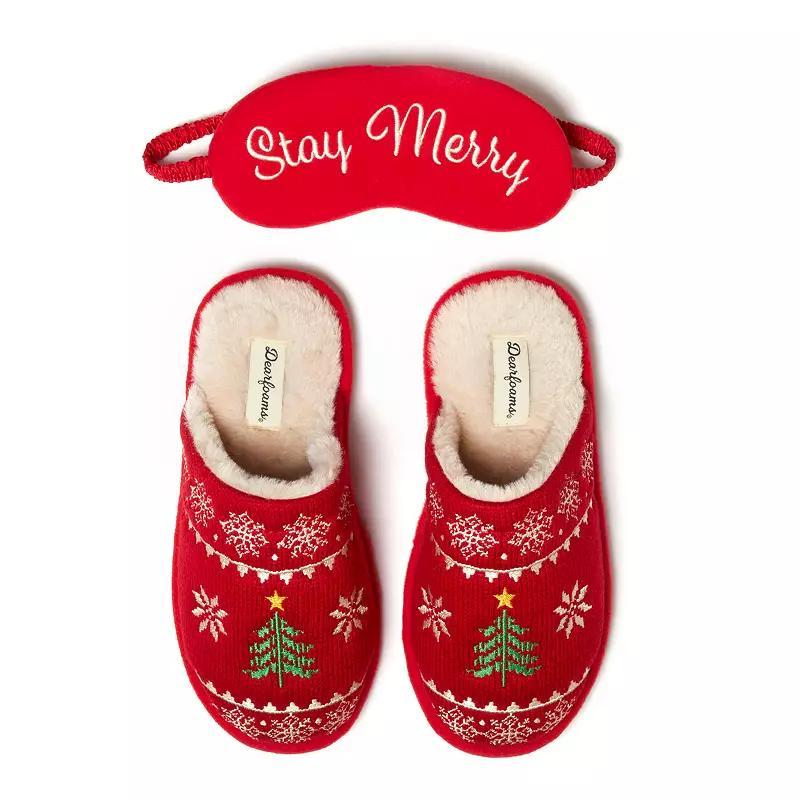 Dearforms Women's Novelty Holiday Knit Scuff Slippers and Eyemask, Size: Small, Peacoat Product Image