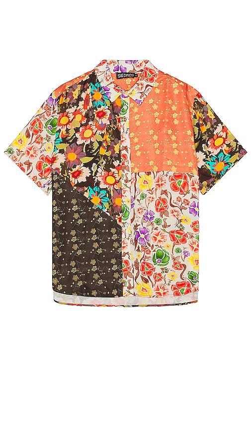 SIEDRES X Fwrd Printed Patchwork Short Sleeve Shirt in Chocolate Product Image
