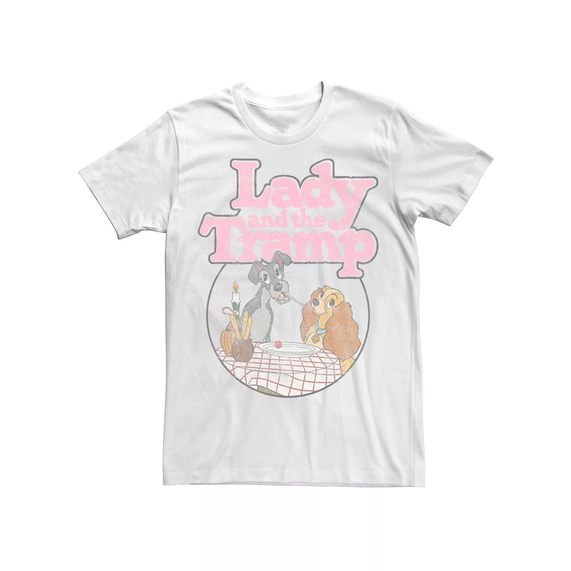 Disney's Lady And The Tramp Table Scene Portrait Logo Men's Tee, Size: XXL, White Product Image