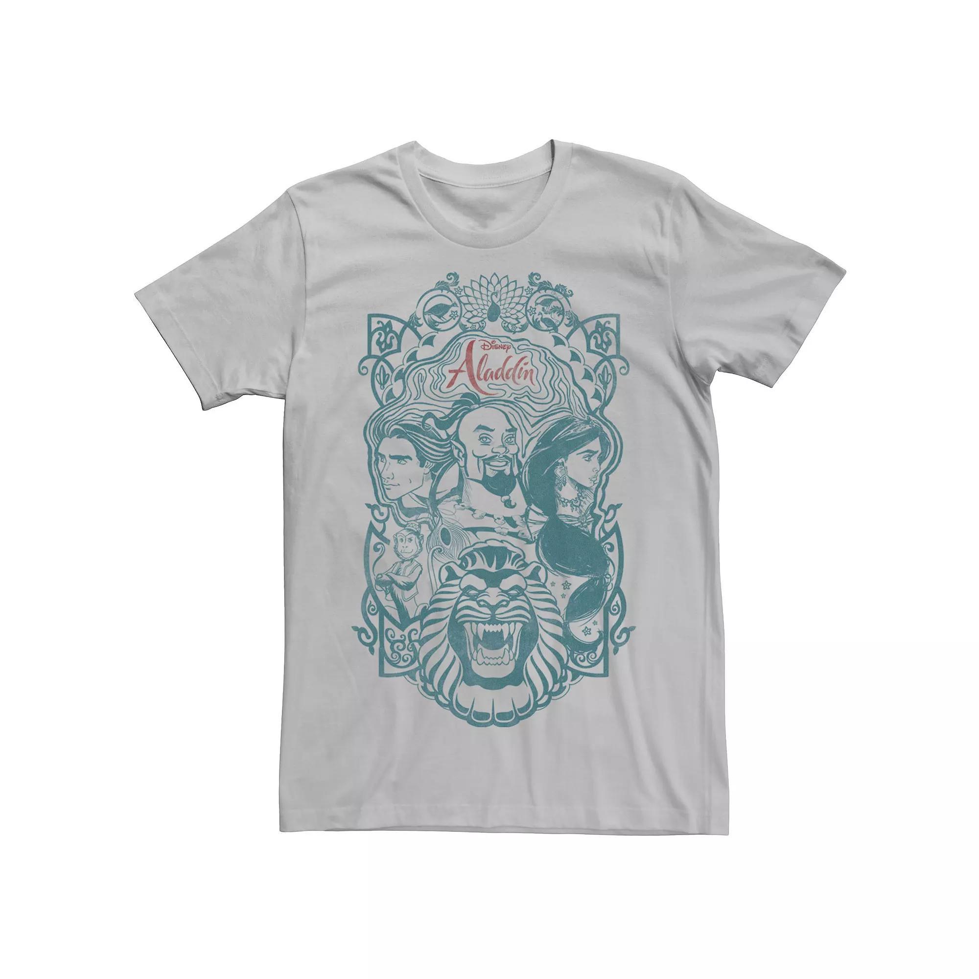 Disney's Aladdin Live Action Men's Group Character Sketch Tee, Size: Large, Silver Product Image